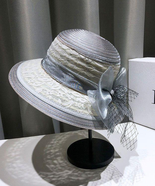 Summer Black Fashion Lace Bow Bucket Tulle Hat