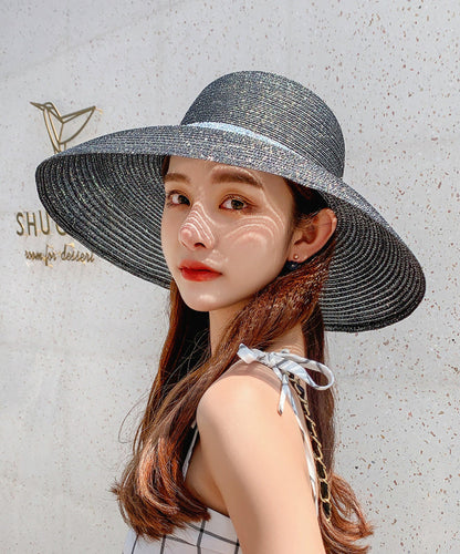 Chapeau de soleil à large bord noir élégant pour l'été à la française II045