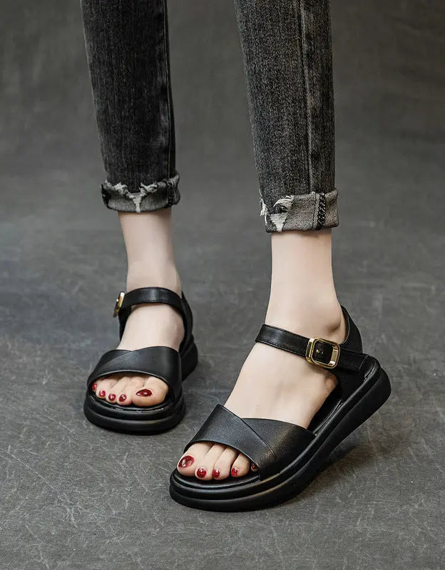 Summer Leather Flat Sandals Slingback Ada Fashion