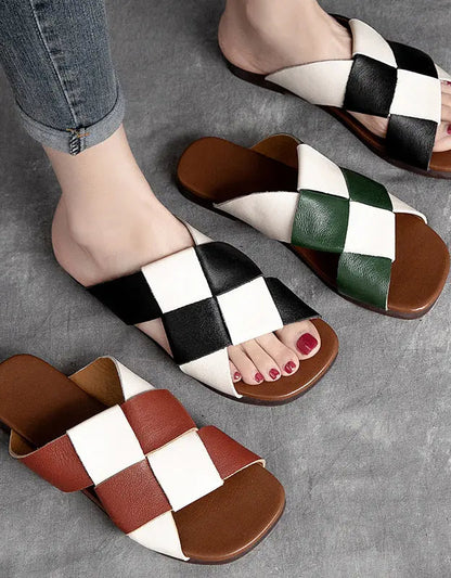 Summer Leather Soft Sole Woven Slippers Ada Fashion