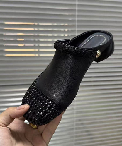 Slide Faux Hollow Summer Leather Black Sandals Out Woven New
