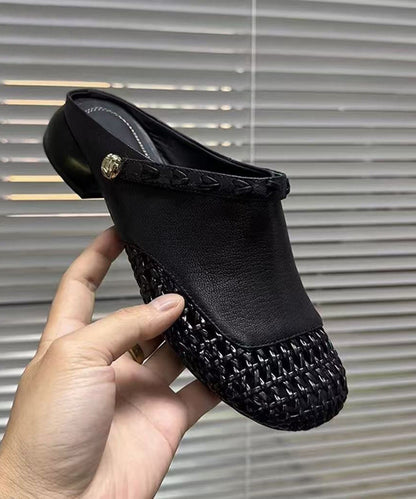 Slide Faux Hollow Summer Leather Black Sandals Out Woven New