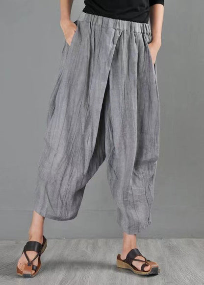 Pantalon Harlen ample en lin gris à taille élastique pour l'été AP069