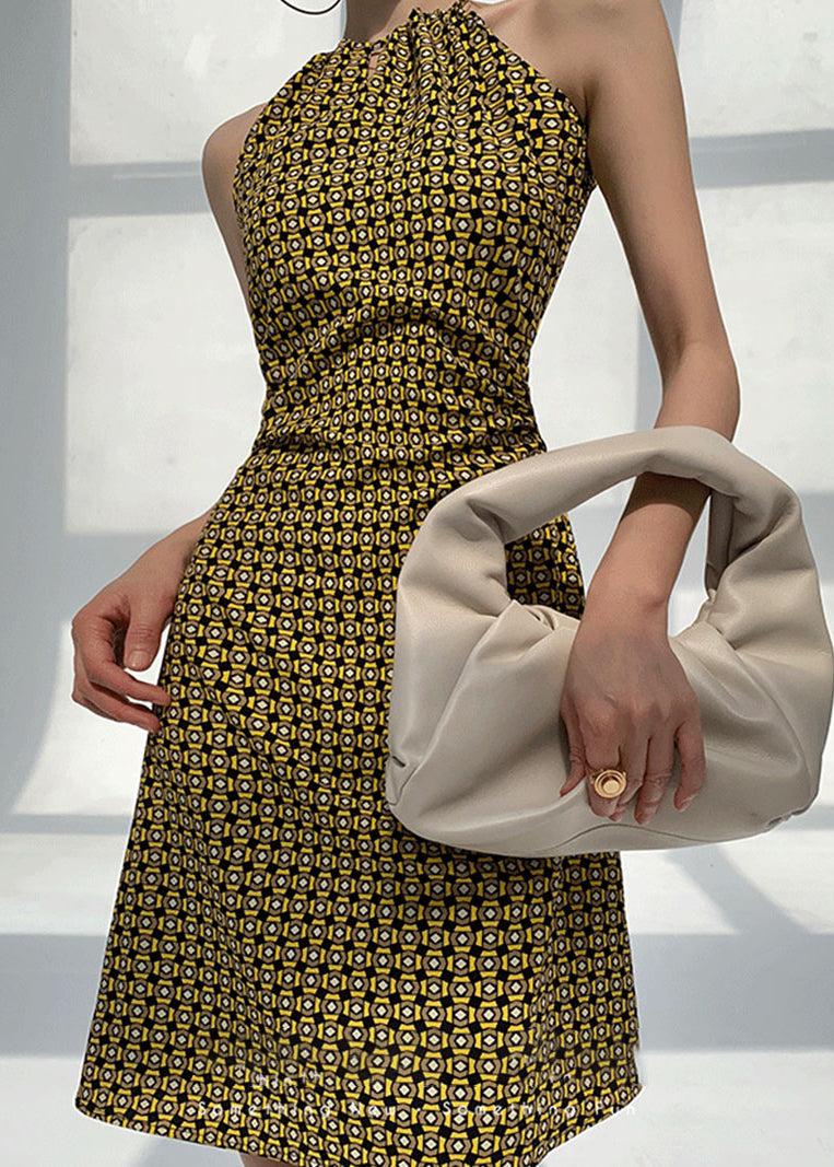 Rückenfreies Neckholder-Urlaubs-Print-Stil Geometrisches Kleid Sommer