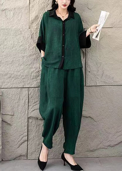Set Cotton Dye Summer Suit Green Two Tie Oversized Tea Piece