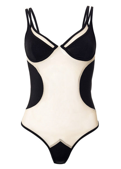 Body sexy en tulle noir tendance et patchwork TH023