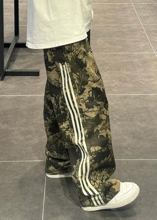Pantalon vert en coton imprimé militaire surdimensionné pour homme