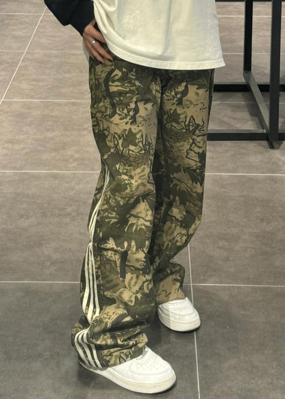 Grüne Hose Hose Baumwolle Army Print Übergroß Unikat Herren