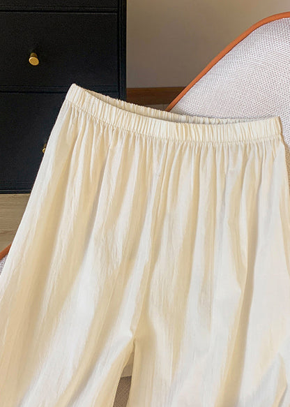 Pantalon unique patchwork dentelle élastique droit beige été taille