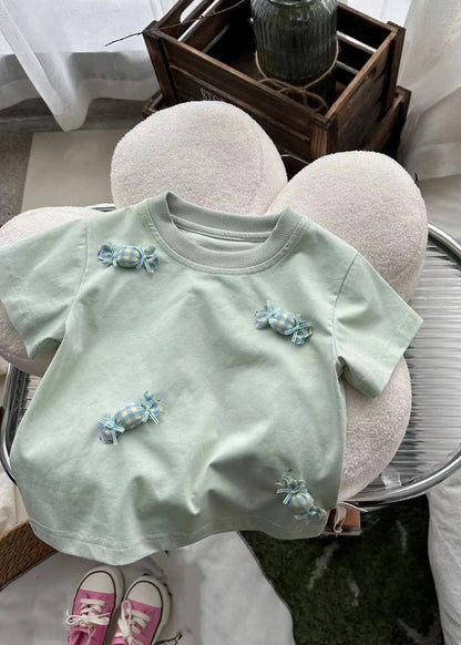 Hauts pour enfants à imprimé floral patchwork beige unique pour l'été YU1070