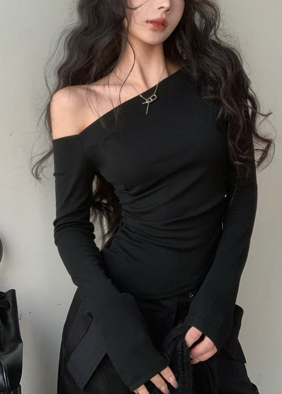 Baumwolle Schwarz Asymmetrische Design Shirts Einzigartige