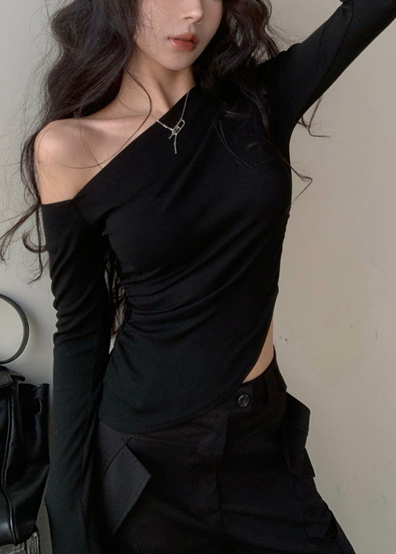 Baumwolle Schwarz Asymmetrische Design Shirts Einzigartige