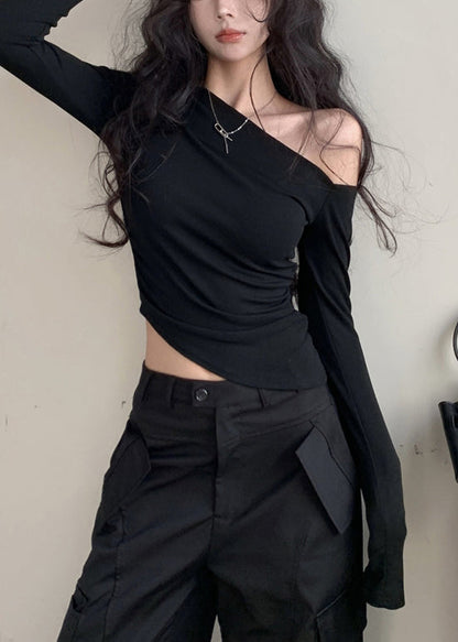 Baumwolle Schwarz Asymmetrische Design Shirts Einzigartige