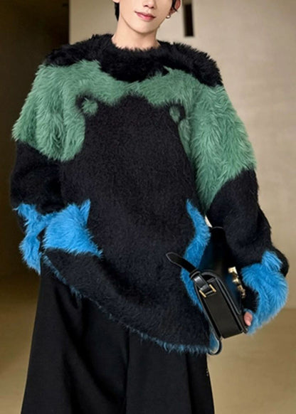 Pull patchwork noir unique et confortable pour homme, modèle hiver RC043