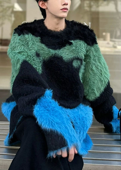 Pull patchwork noir unique et confortable pour homme, modèle hiver RC043