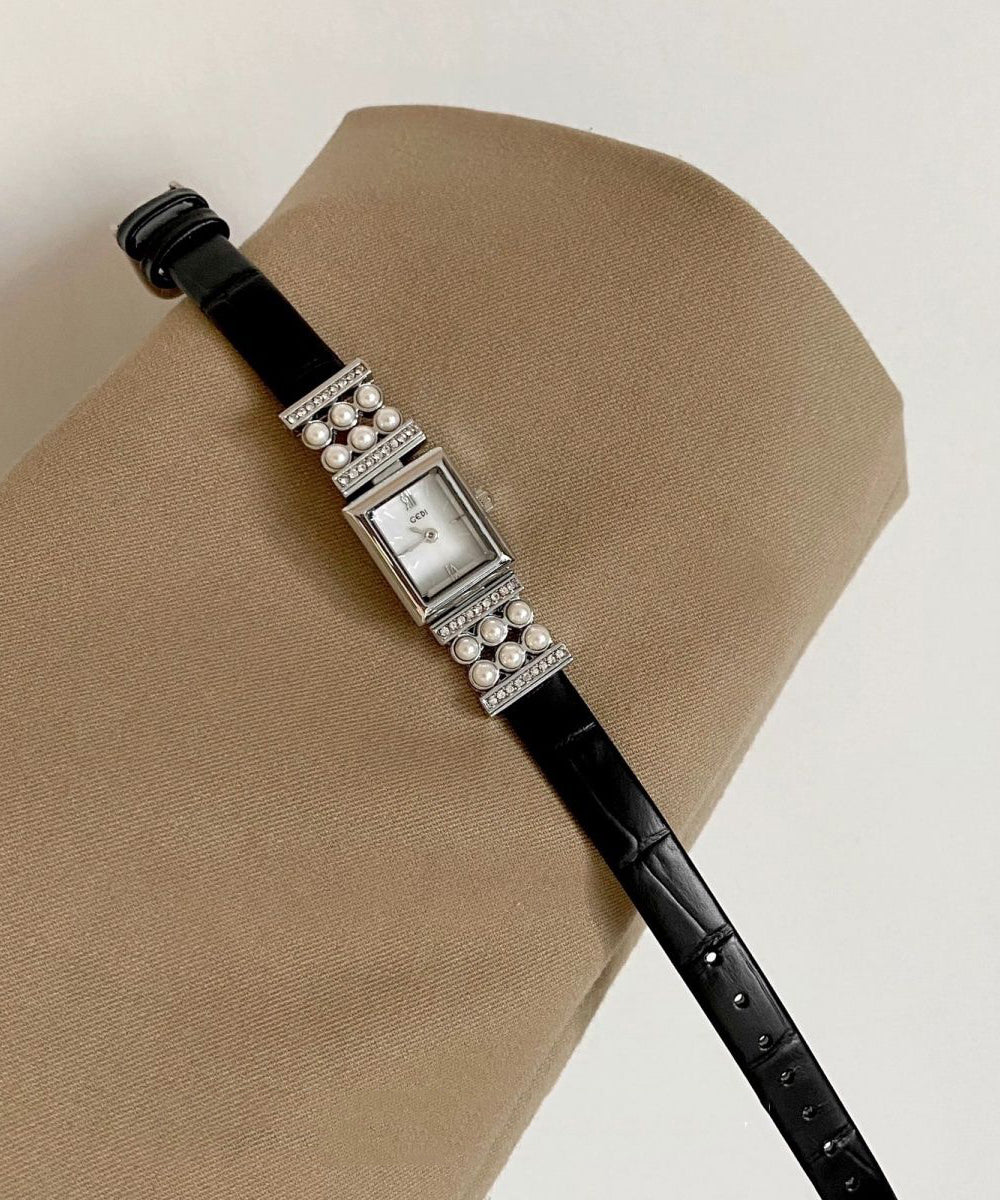 Kristall Schwarz Uhren Leder Zirkon Perle Hardlex Einzigartig