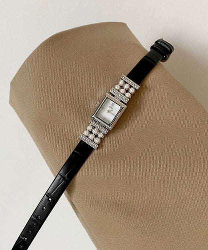 Kristall Schwarz Uhren Leder Zirkon Perle Hardlex Einzigartig