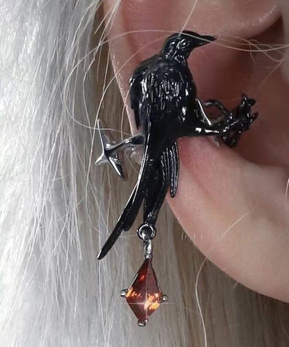 Boucles d'oreilles pendantes uniques en alliage de métal noir avec cristal et oiseau QJ046