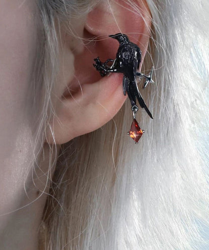 Boucles d'oreilles pendantes uniques en alliage de métal noir avec cristal et oiseau QJ046