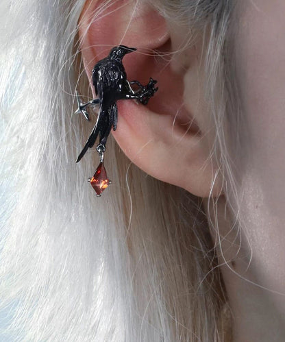 Boucles d'oreilles pendantes uniques en alliage de métal noir avec cristal et oiseau QJ046