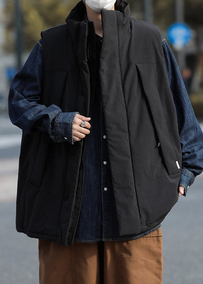 Unique Schwarze Oversize-Herrenweste mit feiner Baumwollfüllung für den Winter TK020