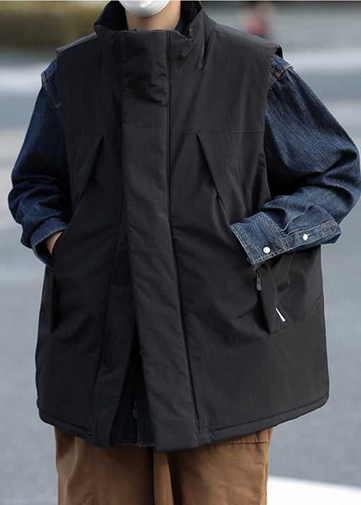 Unique Schwarze Oversize-Herrenweste mit feiner Baumwollfüllung für den Winter TK020