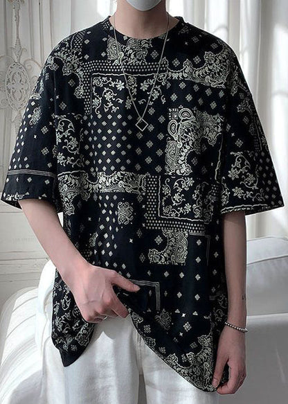 Einzigartiges Herren Original Baumwoll-T-Shirt in Schwarz mit halbem Aufdruck