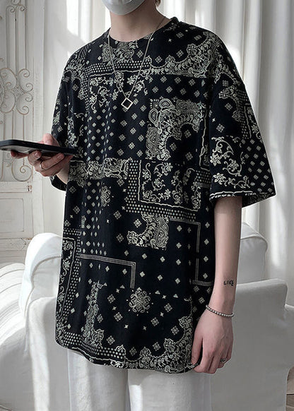 Einzigartiges Herren Original Baumwoll-T-Shirt in Schwarz mit halbem Aufdruck