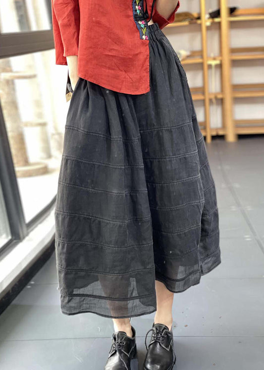 Unique Black Striped Patchwork Elastic Waist Maxi Skirts UU035