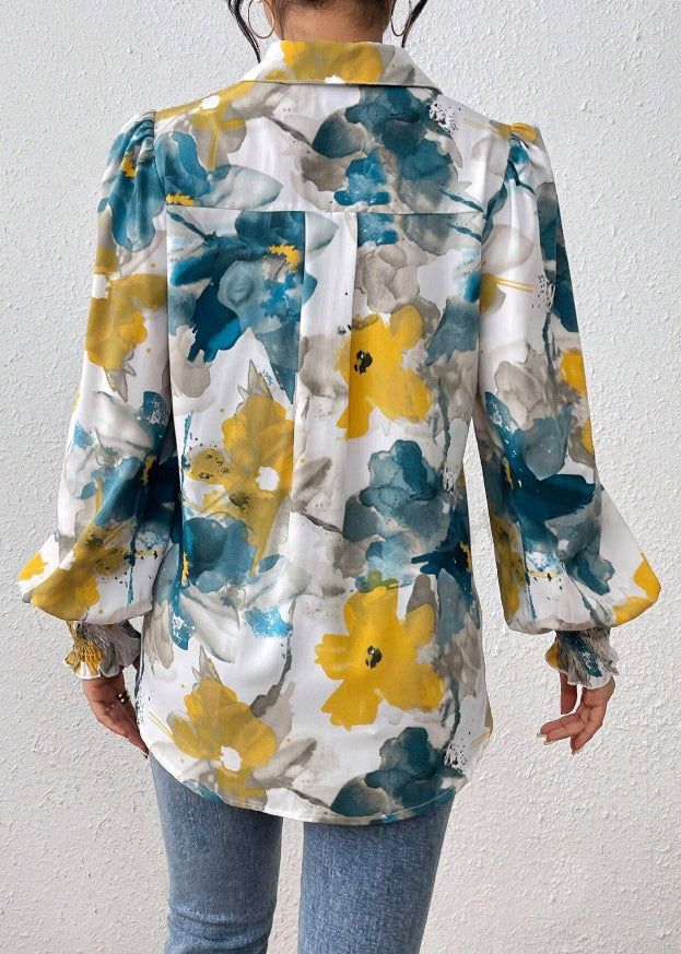 Blouses Blue Spring Button Unique Cotton Print