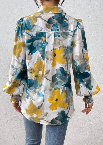 Blouses Blue Spring Button Unique Cotton Print