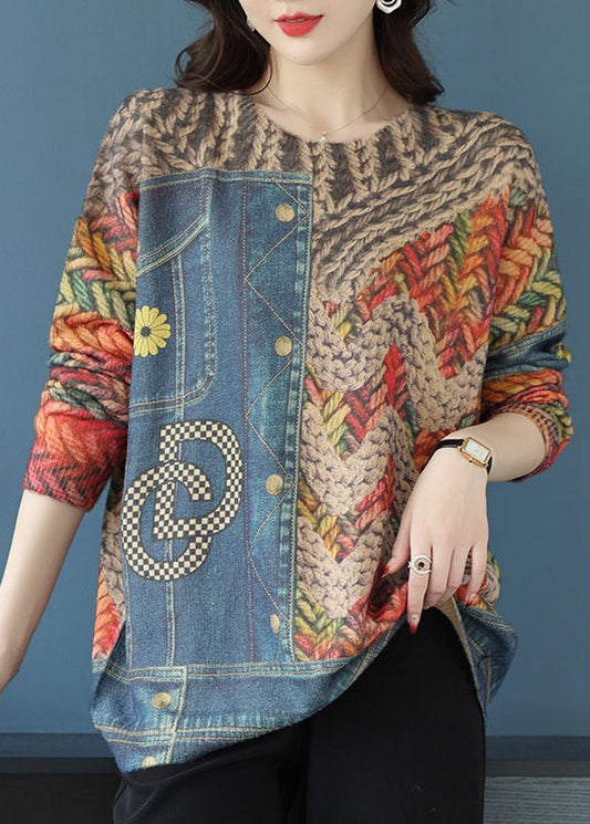 Pull en laine à manches longues, imprimé bleu unique et confortable TB027