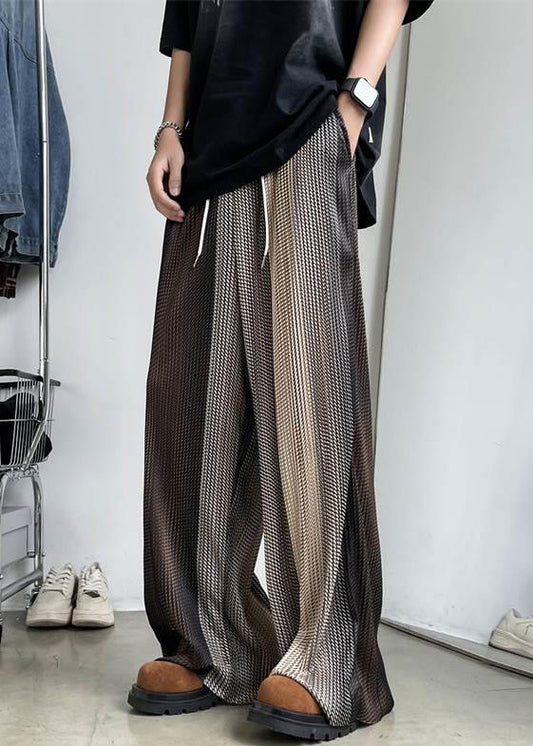 Pantalon en soie à jambes larges et taille élastique pour homme, patchwork, glace, marron unique