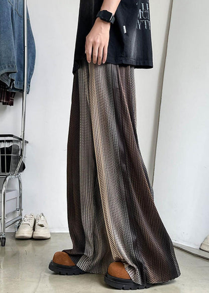 Pantalon en soie à jambes larges et taille élastique pour homme, patchwork, glace, marron unique