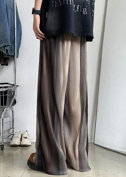 Pantalon en soie à jambes larges et taille élastique pour homme, patchwork, glace, marron unique