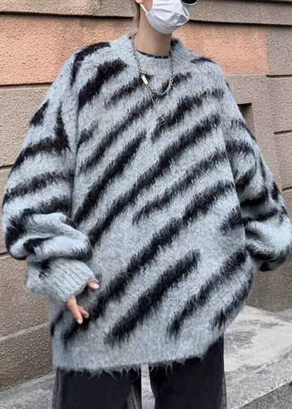 Pull d'hiver confortable en tricot rayé marron pour homme RC027