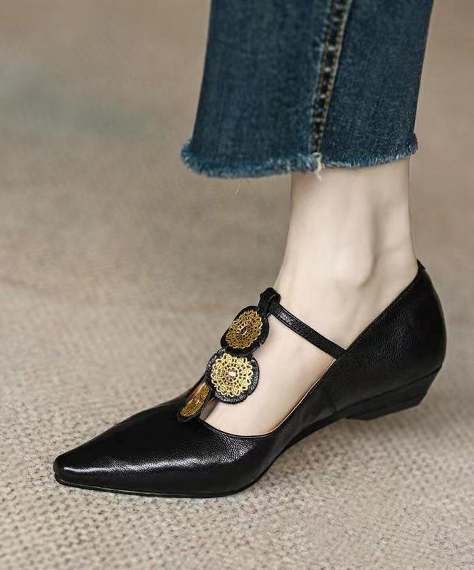 Escarpins compensés marron uniques à bout pointu et bride à boucle AH672