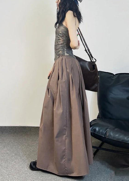 Einzigartiges kaffeefarbenes Patchwork-Kleid mit Spaghettiträgern und Taschen aus Baumwolle, ärmellos ZL048