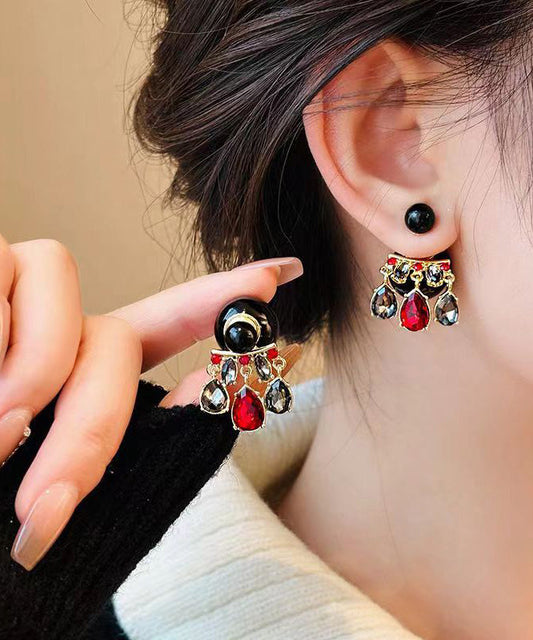 Colorblock Crystal Alloy Tassel Ball Unique Copper Drop Earrings