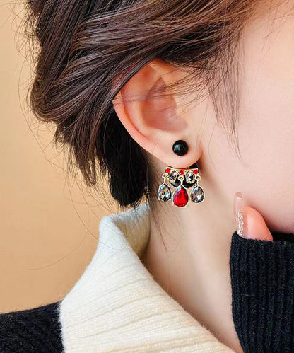 Colorblock Crystal Alloy Tassel Ball Unique Copper Drop Earrings