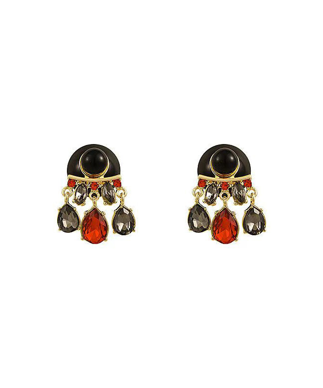 Colorblock Crystal Alloy Tassel Ball Unique Copper Drop Earrings