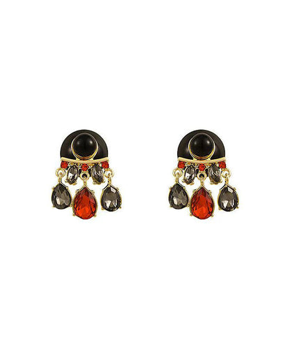 Colorblock Crystal Alloy Tassel Ball Unique Copper Drop Earrings