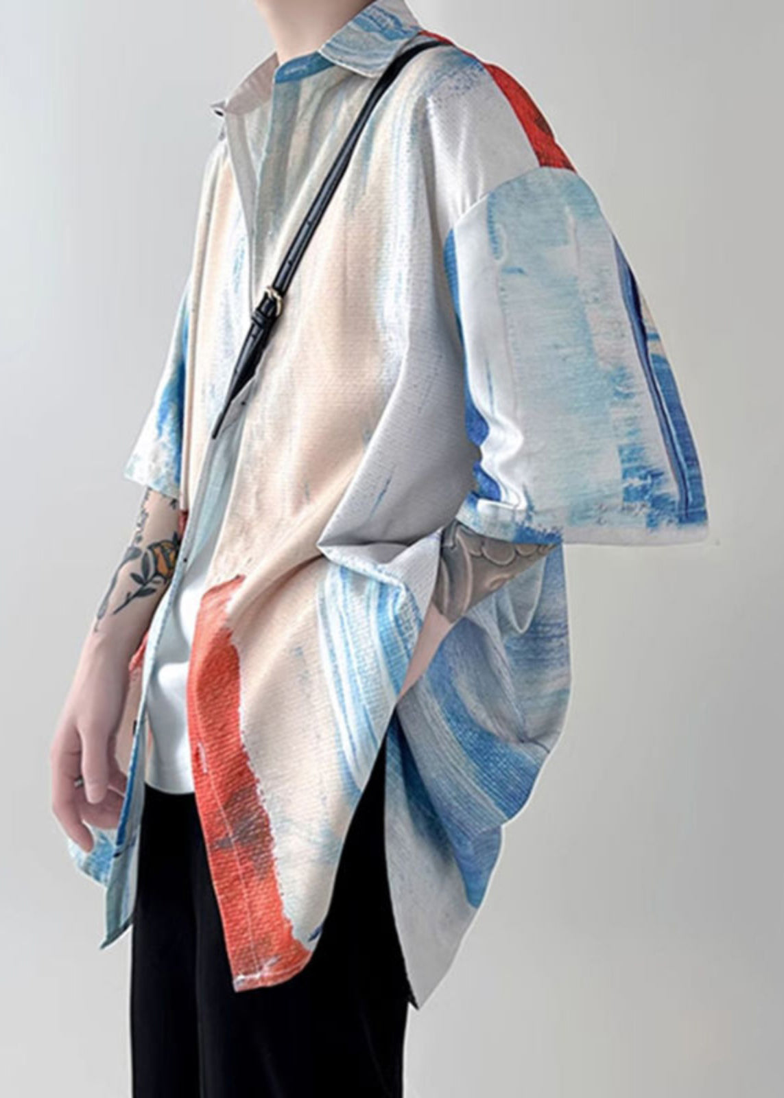 Chemises boutonnées tie-dye uniques pour hommes, colorblock, coton d'été