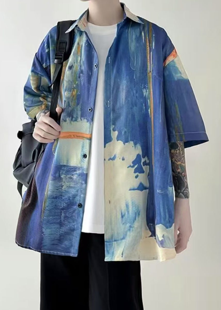 Chemises boutonnées tie-dye uniques pour hommes, colorblock, coton d'été