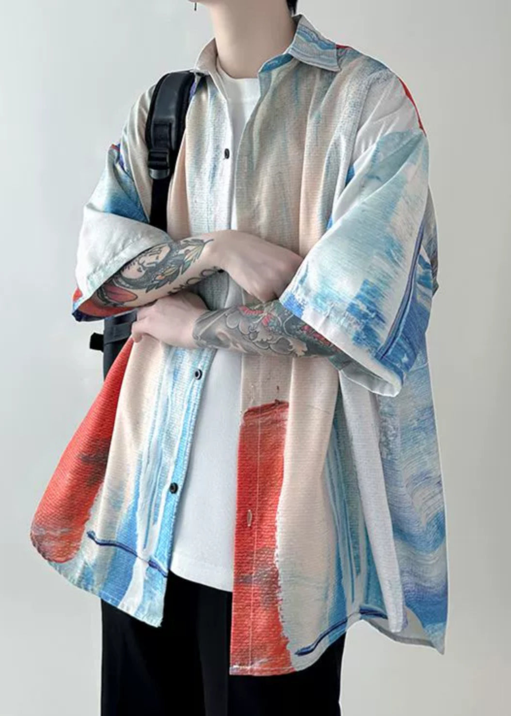 Chemises boutonnées tie-dye uniques pour hommes, colorblock, coton d'été