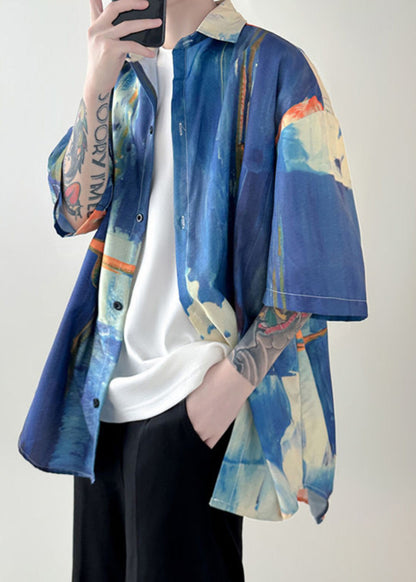 Chemises boutonnées tie-dye uniques pour hommes, colorblock, coton d'été