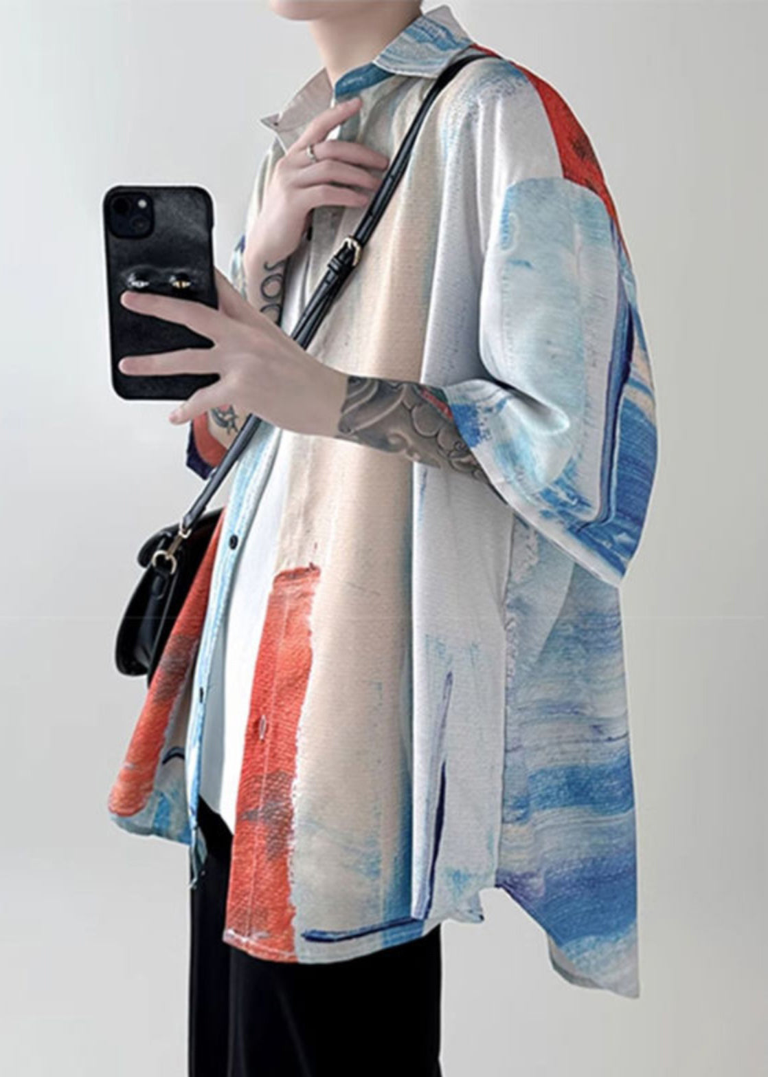 Chemises boutonnées tie-dye uniques pour hommes, colorblock, coton d'été