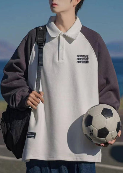 Unique Dunkelgrau Peter Pan Kragen Patchwork Warm Fleece Herren Sweatshirt Herbst EQ006