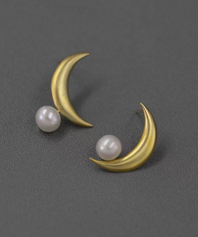 Sterling Gold Unique Asymmetrical Pearl Silver Overgild Hoop Moon