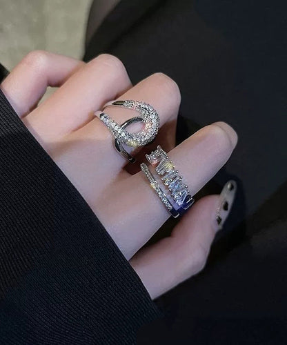 Two-Piece terling Zircon Set Gold Overgild Rings Silver Unique